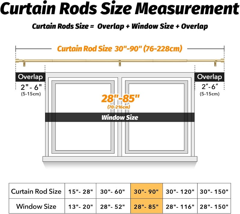 GEEBOBO Gold Curtain Rods for Windows 48 to 84 Inch, 1 Inch Adjustable Heavy Duty Easy Install Curtain Rods Set for Outdoor, Patio, Farmhouse, Bedroom, Living Room (Gold, 30"-90") - Image 5
